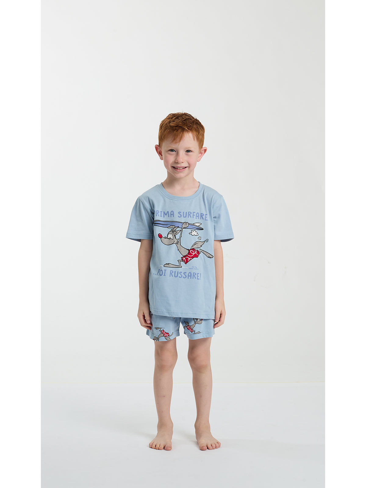 Pigiama corto bimbo in fresco cotone disegno surf