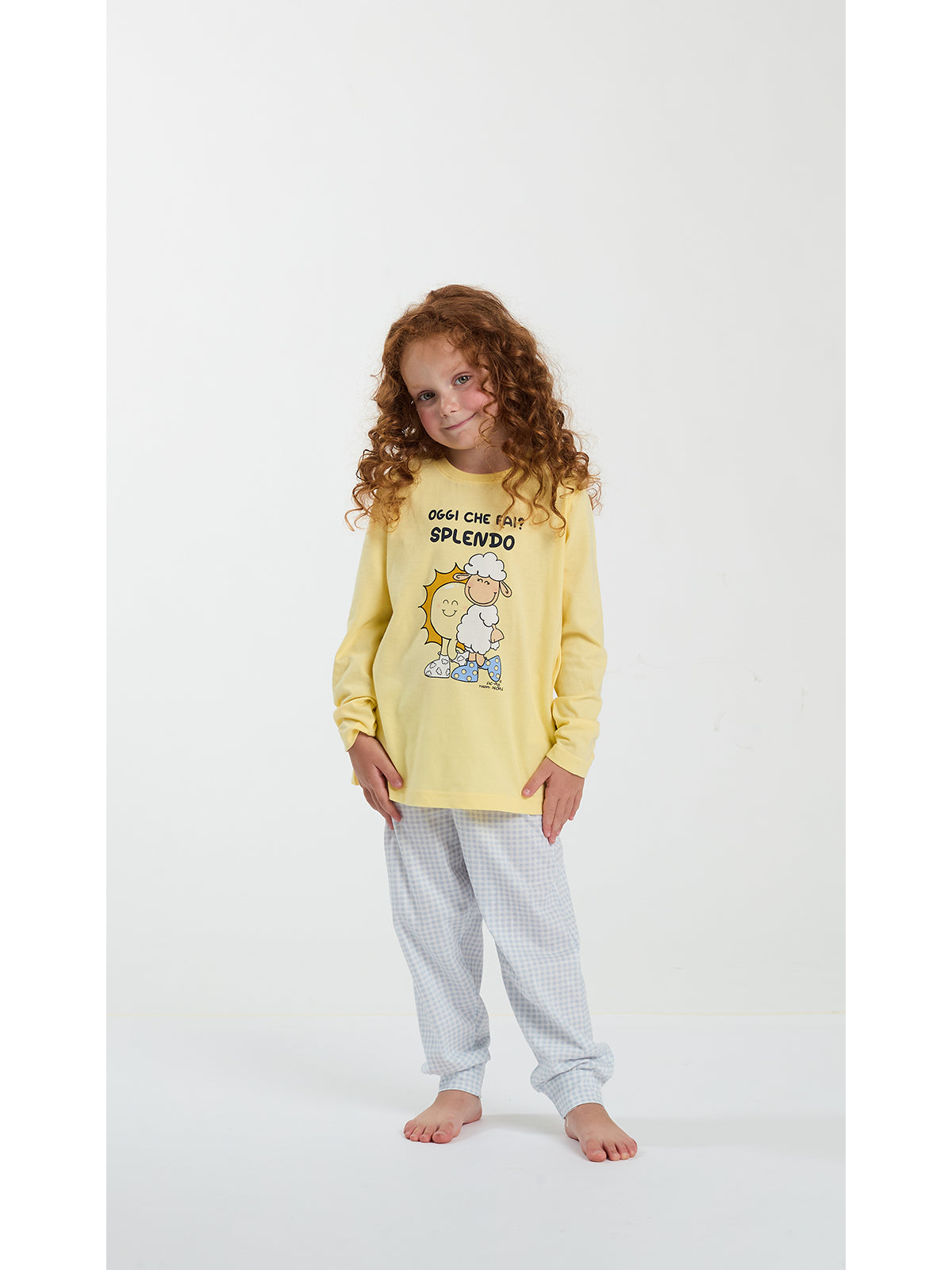 Pigiama girocollo bimba, in jersey di puro cotone