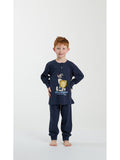 Pigiama serafino bambino, in morbido jersey di puro cotone blu