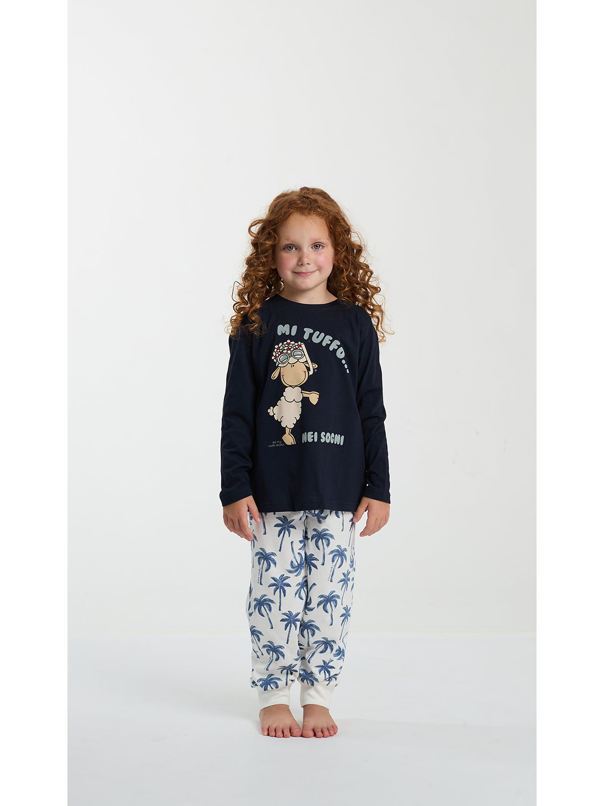 Pigiama bimba girocollo, in fresco cotone disegno palme