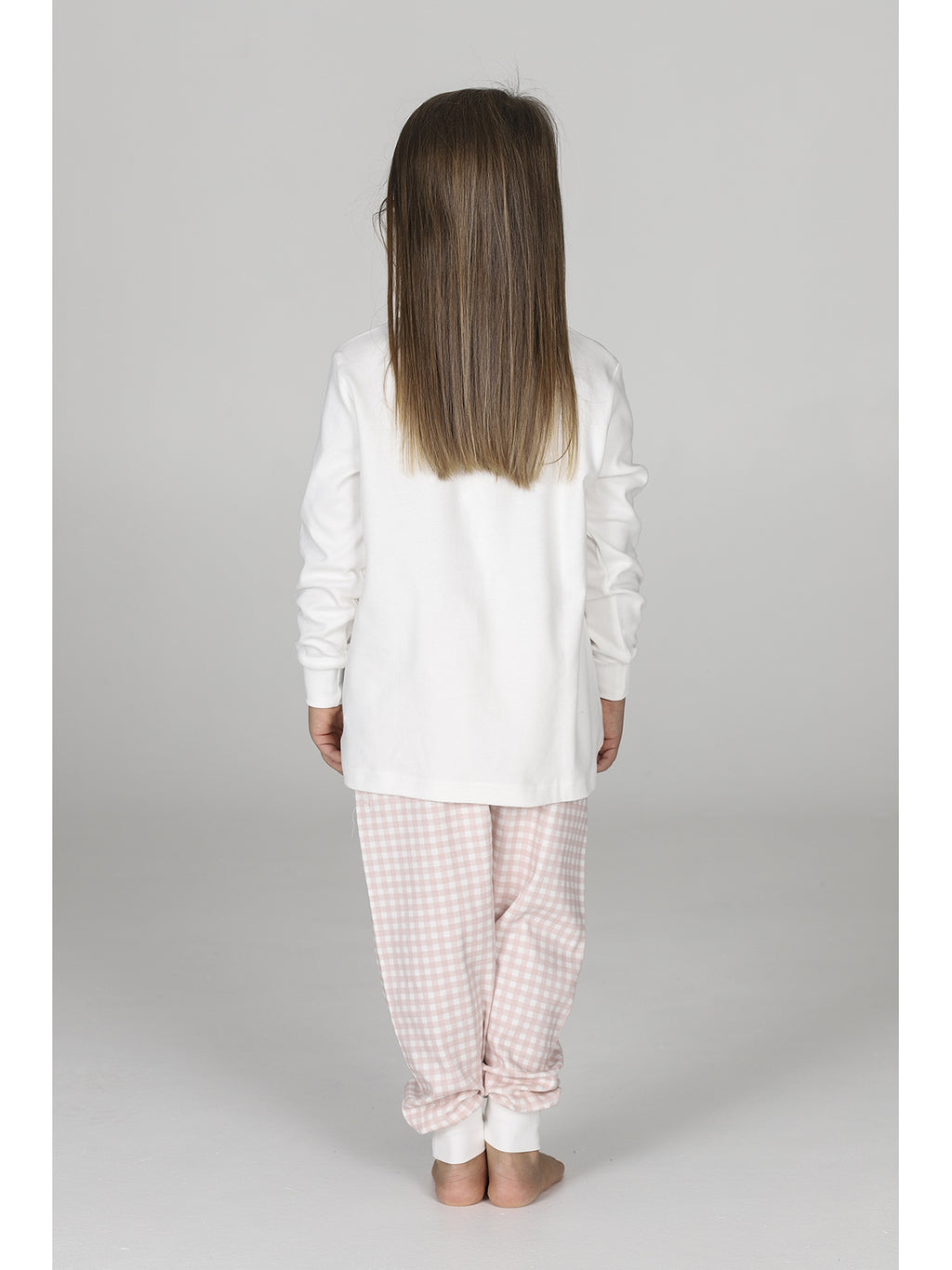 Pigiama bimba serafino, con pantaloni quadretti all over coordinabile