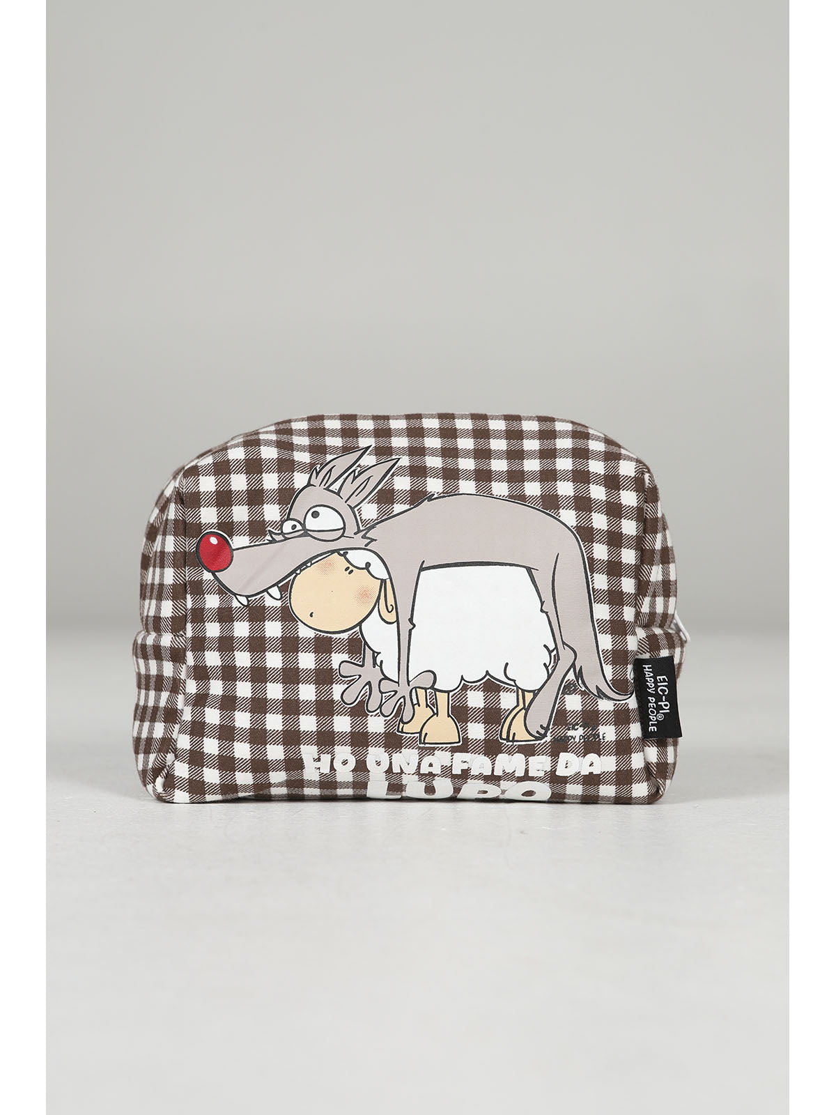 Beauty case a quadretti marrone