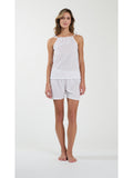 Completo top e shorts in tessuto puro cotone ricamato