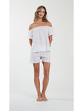 Completo casacchina e shorts in tessuto puro cotone ricamato