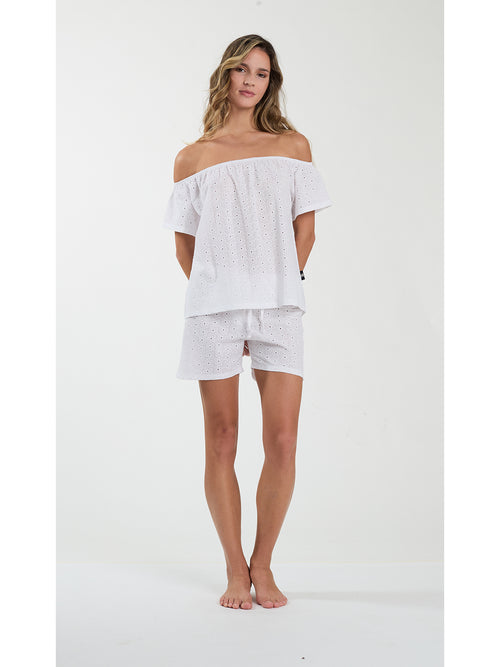 Completo casacchina e shorts in tessuto puro cotone ricamato
