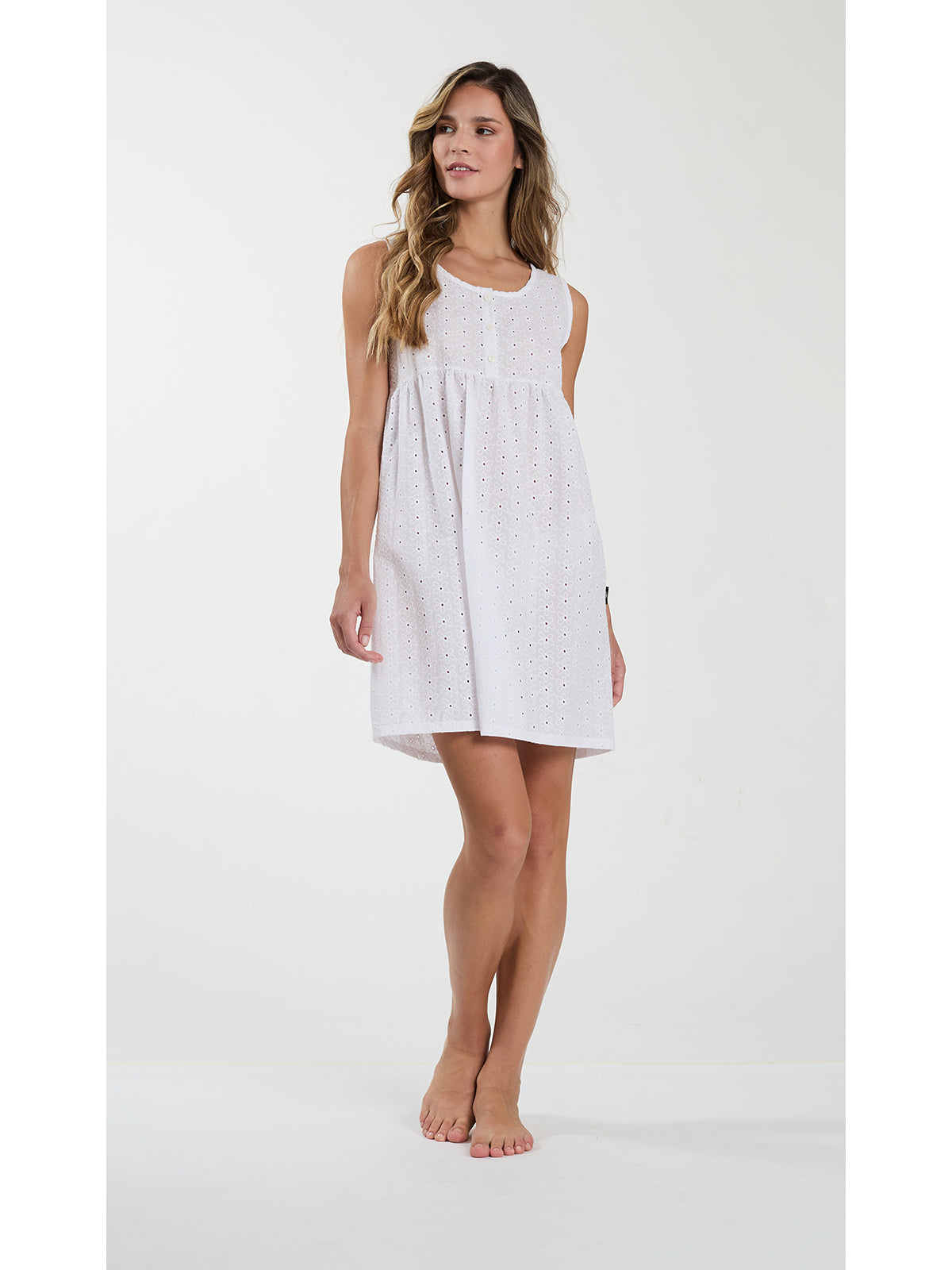 Abito con spallina larga in tessuto puro cotone ricamato