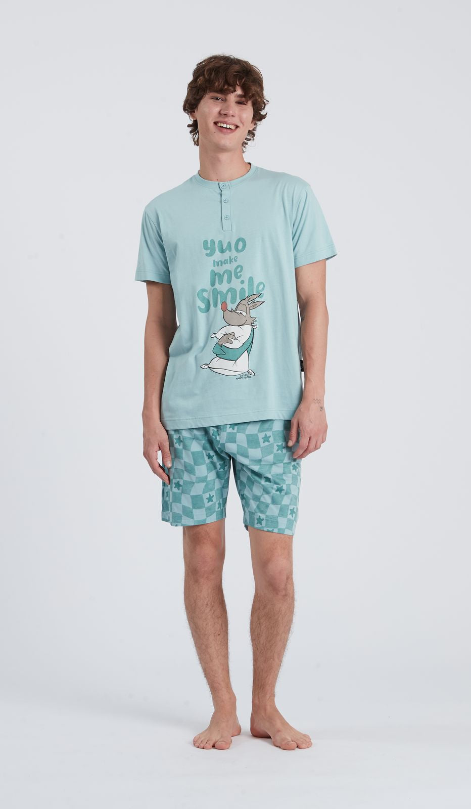 Pigiama Serafino Comfort Make Me Smile per Uomo in 100% Cotone per Notti di Relax