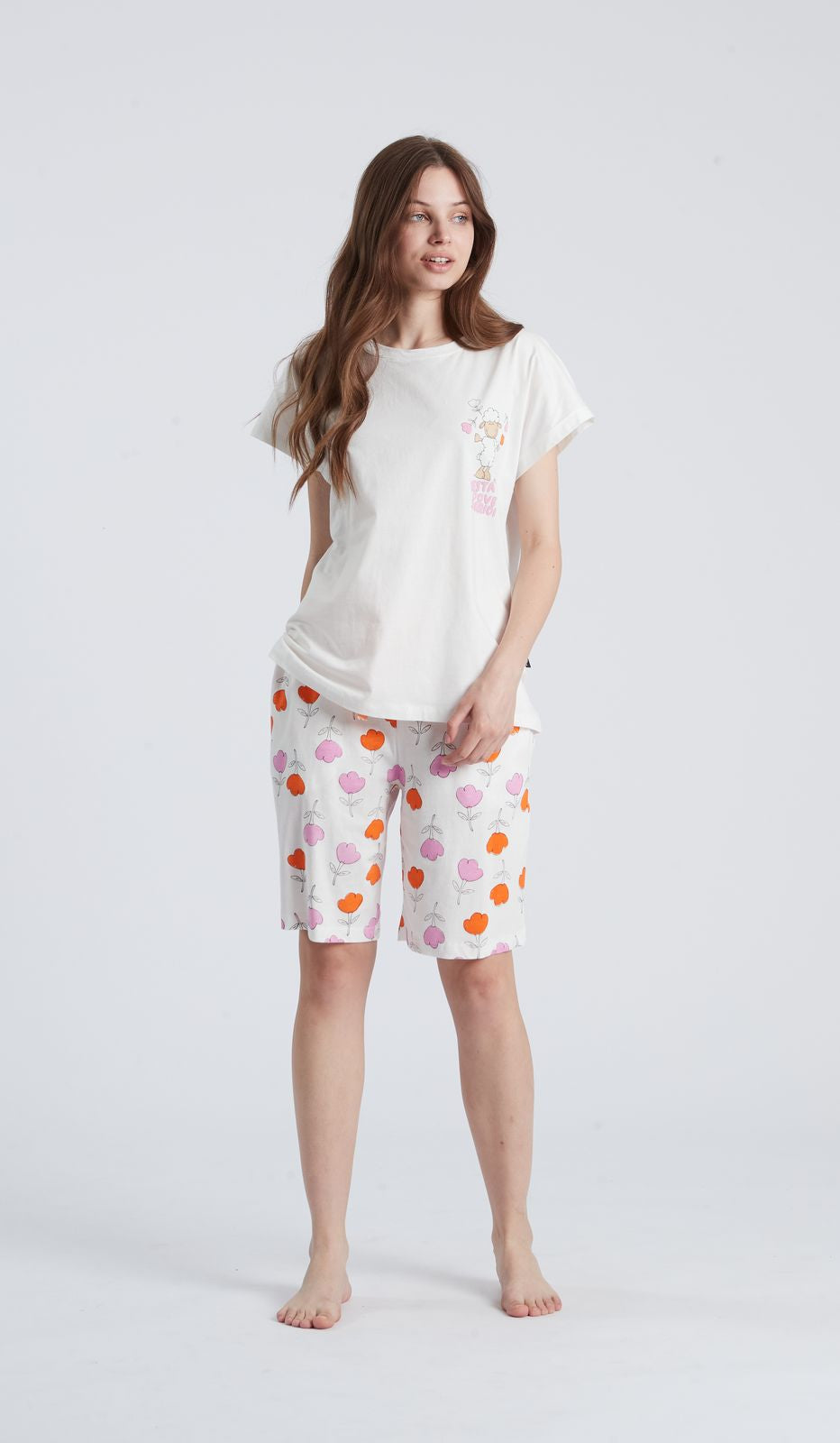 Pigiama girocollo MM multicolor donna in 100% cotone per un comfort unico e un look vivace durante le notti di riposo